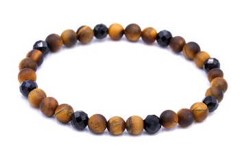 Męska bransoletka z matowego tygrysiego oka i fasetowanego czarnego turmalinu, biżuteria marki Brazi