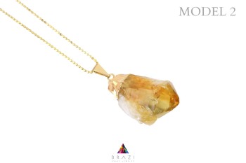 Naszyjnik z masywnym cytrynem o intensywnej złocistej barwie, biżuteria handmade Brazi.