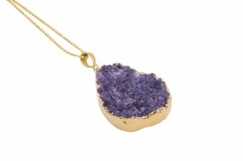 Naszyjnik Brazi Druse Jewelry, ametyst, fioletowy, złocona oprawa.