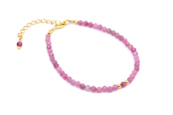 Bransoletka z fasetowanym różowym turmalinem i złotymi kuleczkami, biżuteria Brazi