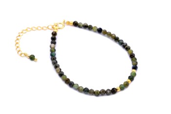 Bransoletka z naturalnym fasetowanym zielonym turmalinem i złotymi kulkami, biżuteria Brazi