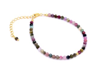 Bransoletka z naturalnych, kolorowych turmalinów ze złotym zapięciem, biżuteria marki Brazi