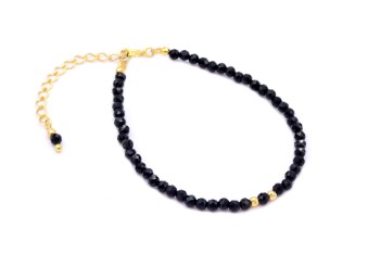 Bransoletka z naturalnym czarnym turmalinem i złotymi elementami, biżuteria Brazi