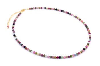 Naszyjnik z naturalnych kolorowych turmalinów ze złotym zapięciem, fasetowane kamienie, biżuteria Brazi