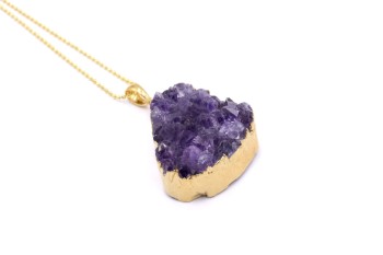 Naszyjnik Brazi Druse Jewelry: ametyst, szczotka, złocona oprawa.