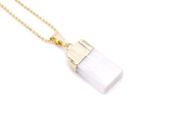 Naszyjnik Selenit Surowy Mały Złocony