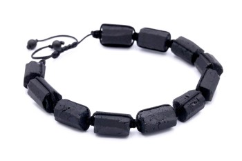 Bransoletka męska z czarnym turmalinem surowym na regulowanym sznurku, biżuteria Brazi.
