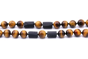 Naszyjnik z Tygrysiego Oka i Turmalinu, kule i bryłki, Brazi Druse Jewelry.