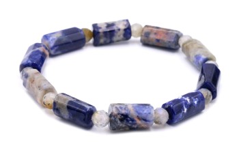 Męska bransoletka z sodalitu i labradorytu, niebieskie bryłki i kule.