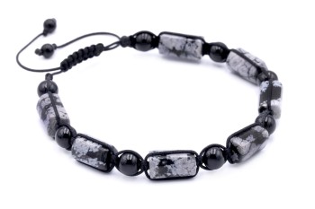 Bransoletka Męska Obsydian Bryłki i Turmalin Sznurek