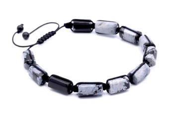 Bransoletka męska z naturalnego obsydianu w formie surowych bryłek na czarnym sznurku, biżuteria Brazi