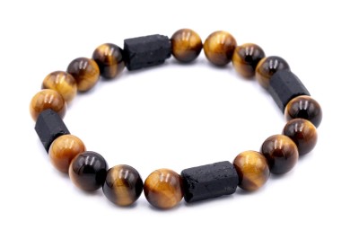 Bransoletka męska z naturalnego tygrysiego oka i bryłek czarnego turmalinu, biżuteria Brazi
