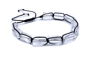 Bransoletka z bryłkami naturalnego kryształu górskiego na czarnym sznurku, biżuteria marki Brazi