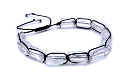 Bransoletka z bryłkami naturalnego kryształu górskiego na czarnym sznurku, biżuteria marki Brazi