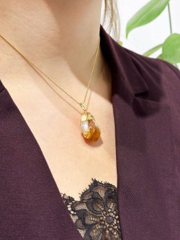 Naszyjnik Cytryn Surowy Złocony