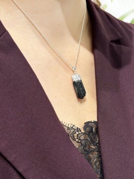 Naszyjnik Turmalin Czarny Srebro