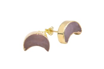 Kolczyki Kwarc Różowy Księżyc Złocone 
