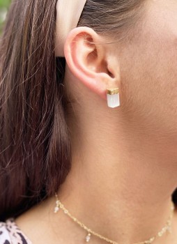 Kolczyki Selenit Surowy złocone