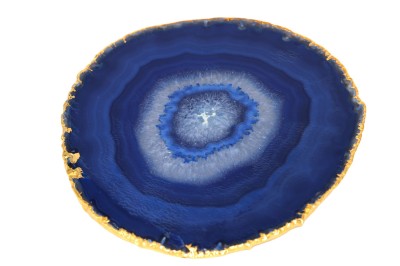 Podstawka z naturalnego niebieskiego agatu ze złotą krawędzią, dekoracja Brazi