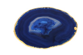 Podstawka z naturalnego niebieskiego agatu ze złoconą krawędzią, dekoracyjny plaster minerału Brazi.