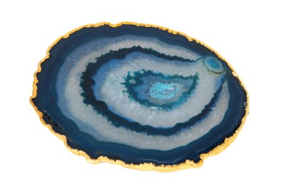 Podstawka z naturalnego agatu morskiego ze złoconą krawędzią, dekoracja do wnętrz Brazi