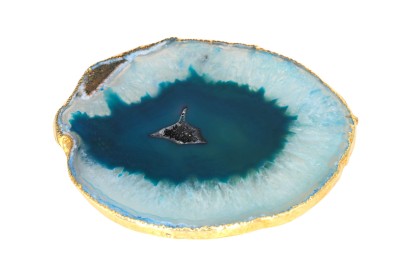 Podstawka z naturalnego agatu morskiego ze złoconą krawędzią, dekoracja do wnętrz Brazi