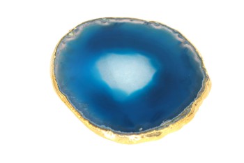 Podstawki agat morskie złocone, niebieskie, złote wykończenie.