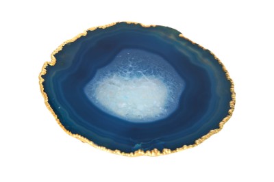 Podstawka z naturalnego agatu morskiego ze złoconą krawędzią, dekoracyjny plaster kamienia marki Brazi.