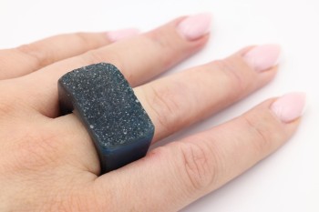 Pierścionek z agatu druzy, morski, rozmiar 20.