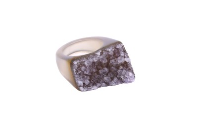 Pierścionek z agatu druzy, rozmiar 12, fioletowo-szary.