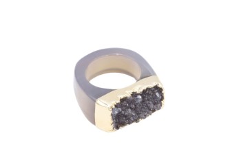 Pierścionek Agat Druza Złocony rozmiar 16