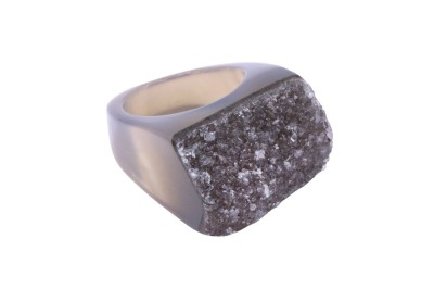 Pierścionek z naturalnego agatu z czarną druzą o krystalicznej strukturze, biżuteria Brazi