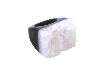 Pierścionek Agat Druza czarnobiały rozmiar 12