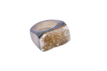 Pierścionek z agatu druzy, szary, rozmiar 17.