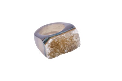 Pierścionek z agatu druzy, szary, rozmiar 17.