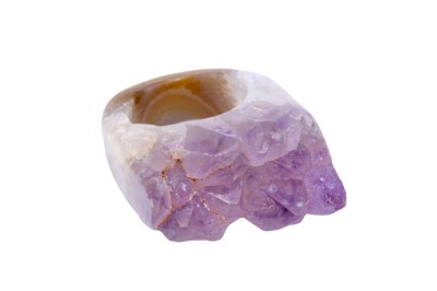 Pierścionek z naturalnej druzy ametystu o fioletowej krystalicznej strukturze, biżuteria marki Brazi