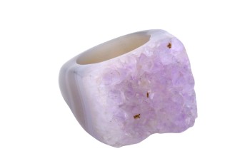 Pierścionek z naturalną druzą ametystu i agatem w formie masywnej obrączki, biżuteria Brazi