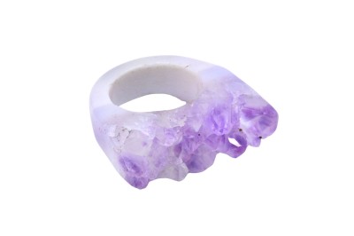 Pierścionek z naturalnej druzy ametystu o surowej strukturze kryształów w rozmiarze 12, biżuteria Brazi