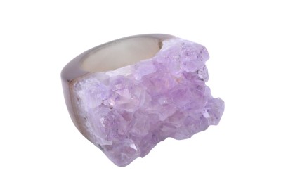 Pierścionek Ametyst Druza rozmiar 18, fioletowy, surowy kamień.