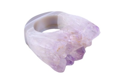Pierścionek Ametyst Druza Brazi, rozmiar 14, fioletowo-biały, surowy.