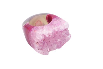 Pierścionek Brazi Druse Jewelry, fuksjowy agat, rozmiar 14, oryginalna oprawa.