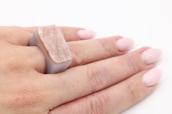 Pierścionek z agatem druzowym, brązowy, rozmiar 17.