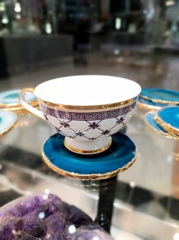 Podstawka z agatu morskiego pod filiżankę, dekoracyjny plaster kamienia naturalnego Brazi