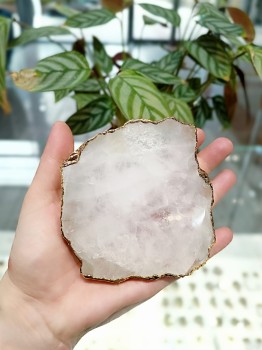 Podstawki Brazi Druse z kryształu górskiego, złocone.