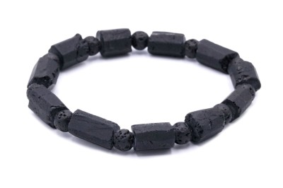 Męska bransoletka z matowych bryłek czarnego turmalinu i porowatej lawy wulkanicznej, Brazi Druse Jewelry.