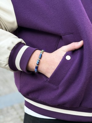 Męska bransoletka Brazi Druse: sodalit i labradoryt, niebiesko-szara.