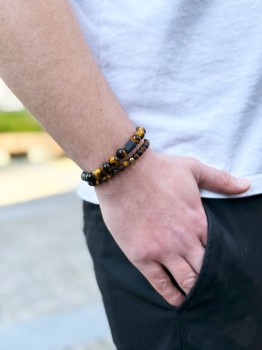 Męska bransoletka z tygrysiego oka i czarnego turmalinu na nadgarstku, biżuteria Brazi