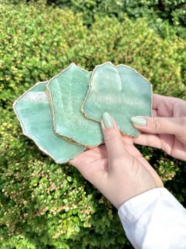 Podstawki Brazi Druse Jewelry z awenturynu, jasnoniebieskie, złocone.