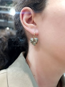 Kolczyki Brazi Druse Jewelry, piryt, wiszące, surowe, srebrno-złote.