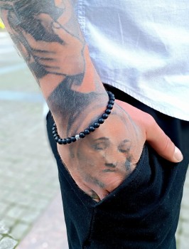 Męska bransoletka Brazi Druse z turmalinu i hematytu, matowa, czarna.